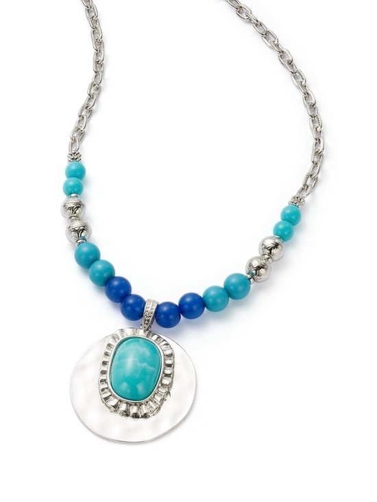 Jewelry - Turquoise & Blue Beaded Pendant Necklace - Silver-tone Accent